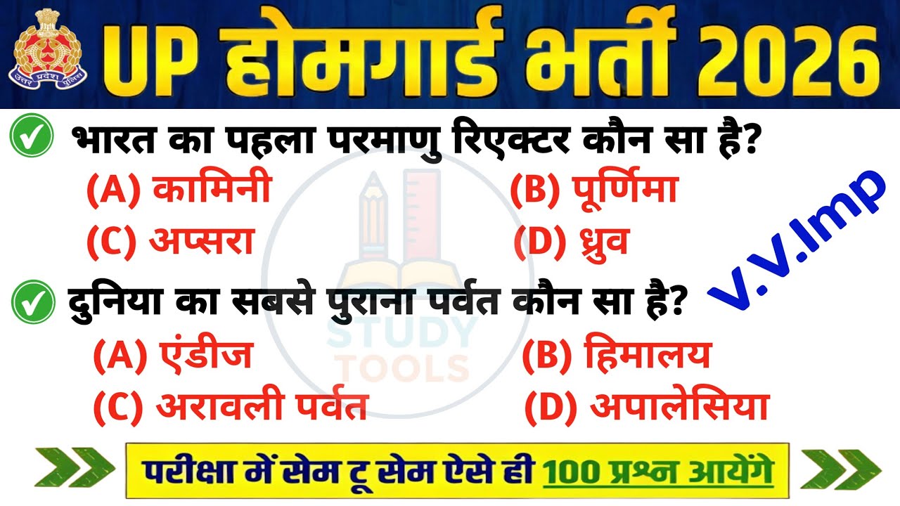 UP Home Guard भर्ती 2025 | UP GK Top 100 Questions | UP GK Previous Year Questions Paper | Part 33
