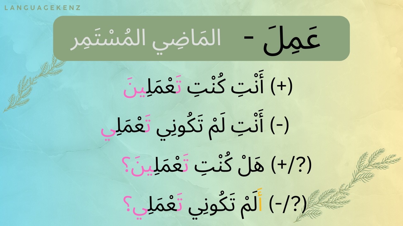 تصريفُ الفعل 'عَمِلَ' في المَاضِي المُسْتَمِرمع كل الضَّمائر