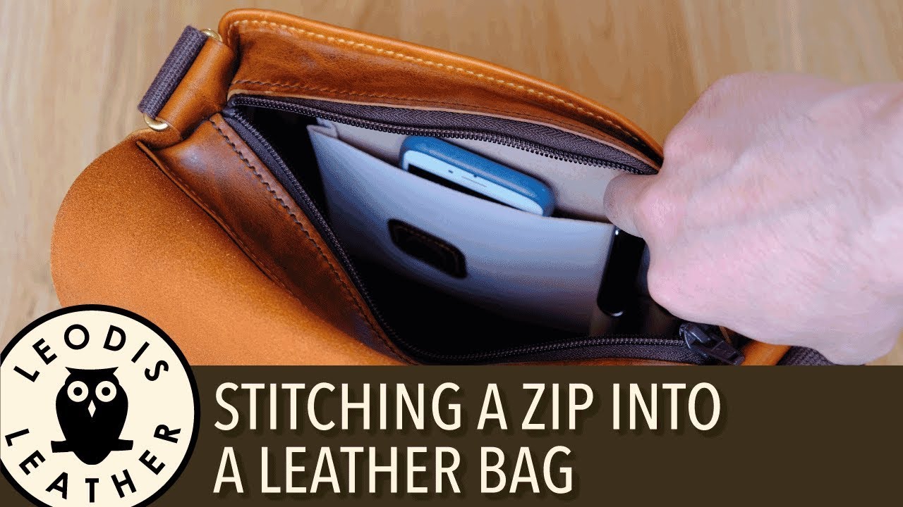 Stitching a Zip Into a Leather Bag 4K