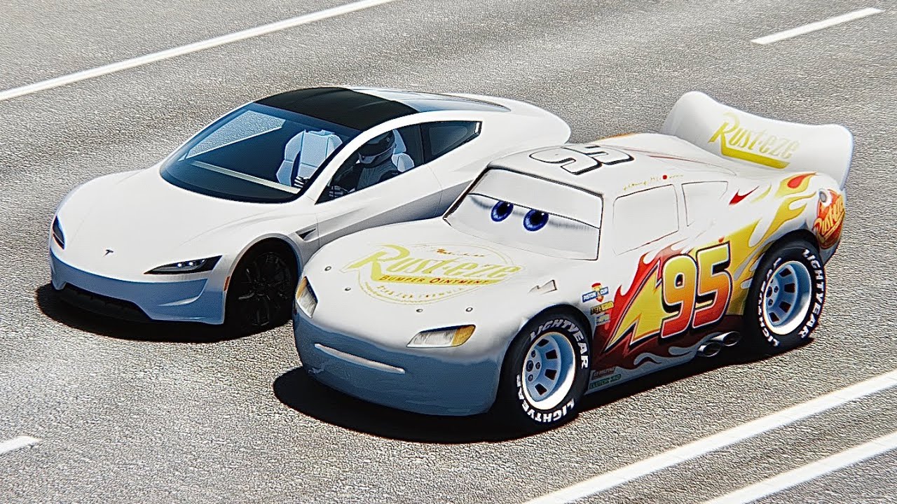 Lightning McQueen White Edition vs Tesla Roadster at Drag Race 20 KM