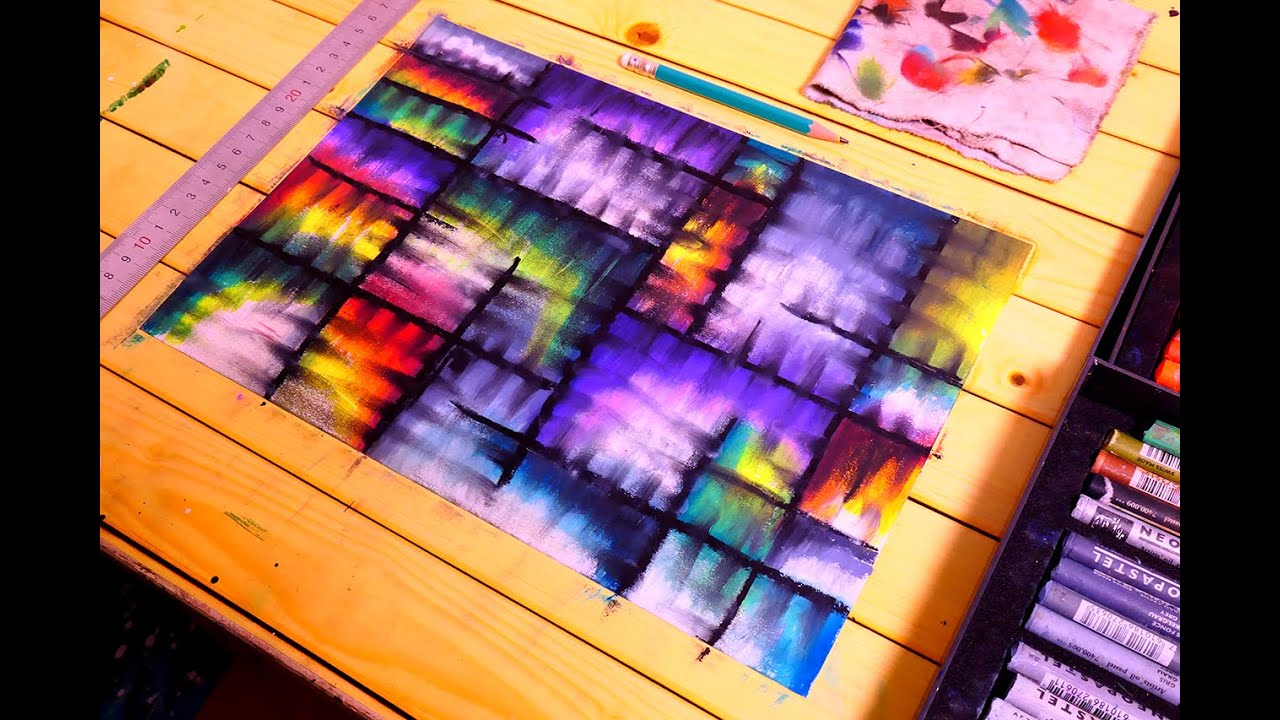 Colorful Modern Abstract Painting In Oil Pastel | Caran D'ache Neopastel | Cloth Technique