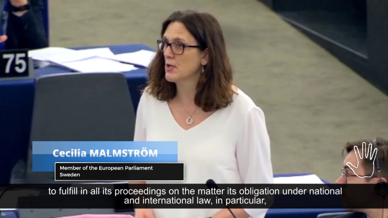 European Parliament Resolution - Hon. Cecilia MALMSTR&Ouml;M, MEP