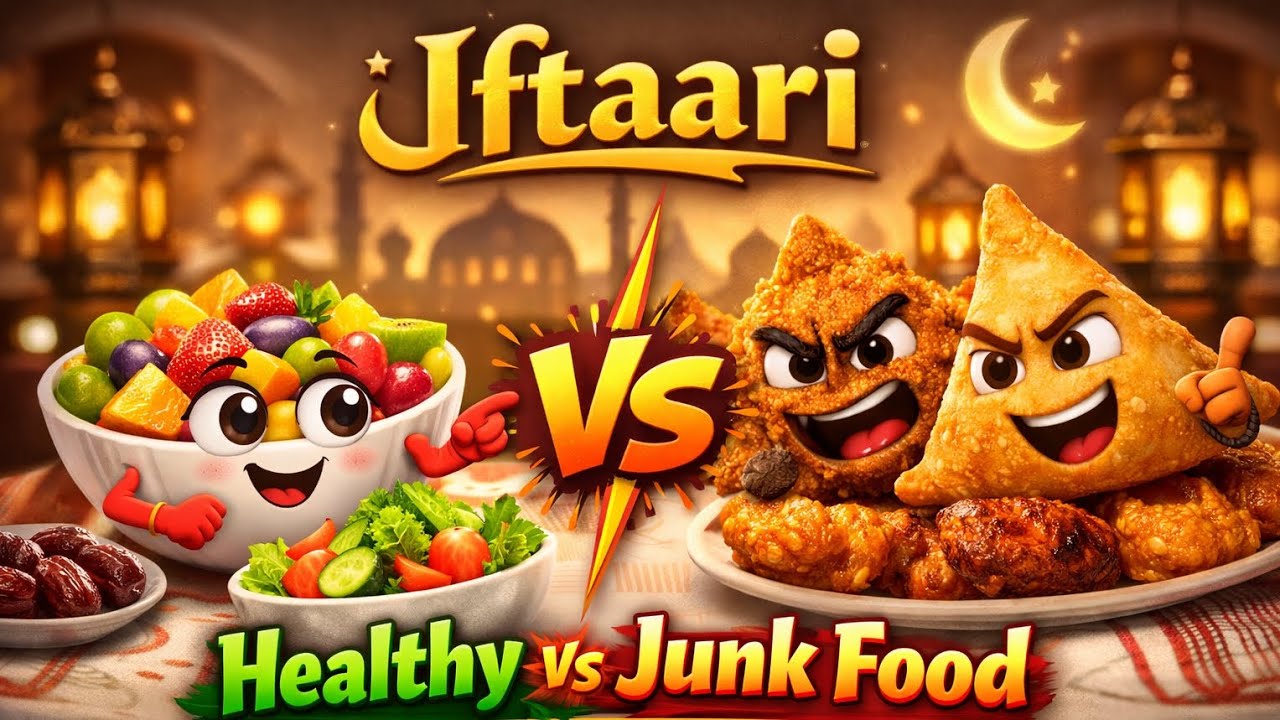 Healthy vs Junk Iftaari Battle 😱 | Kaun Jeeta? #kidsvideos  #healthycartoon #iftari 