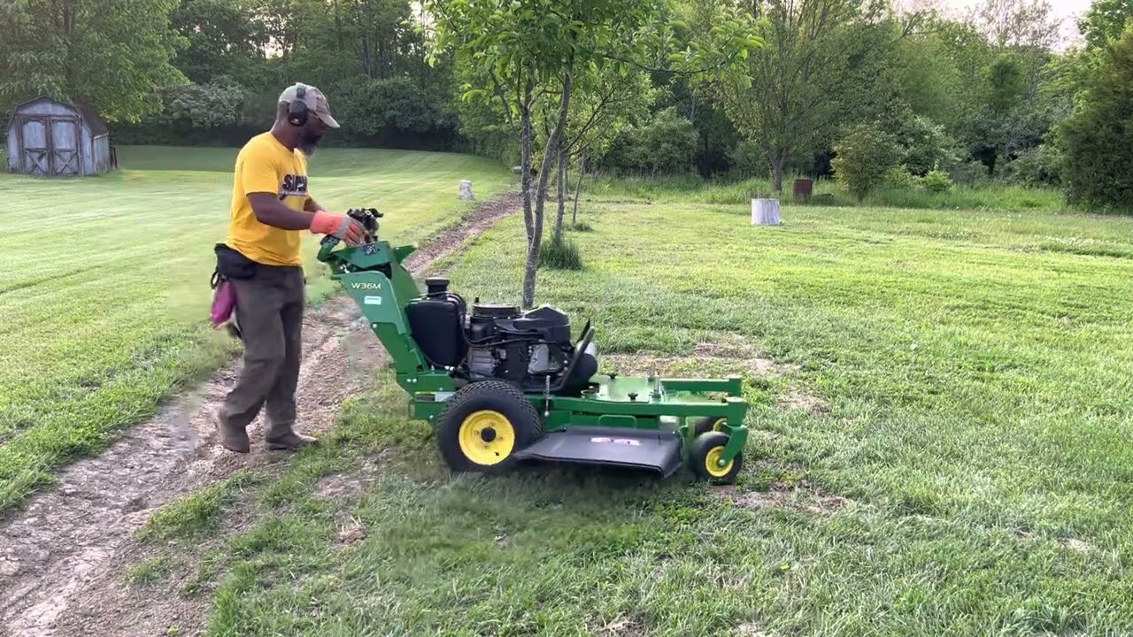 First Cut With John Deere W36R Walk Behind Mower, Half The Size Cuts Just As Fast As Penny