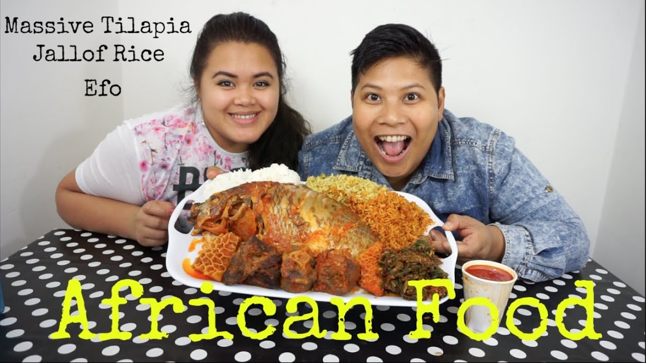 Mukbang African Food - Massive Tilapia, Asorted meats, Jollof Rice, Efo and Fried Rice