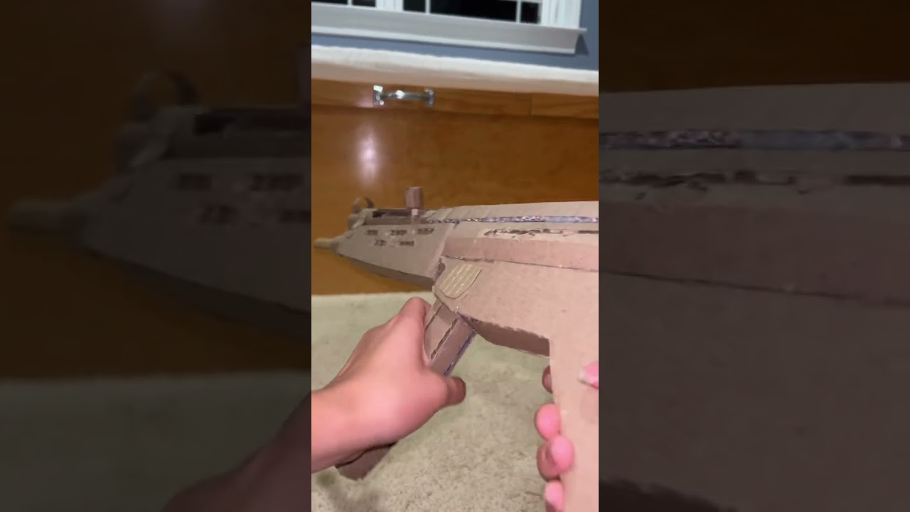 Good ol&rsquo; HK slap with on the cardboard MP5A3 build! #cardboard #crafts #fakegun #cool