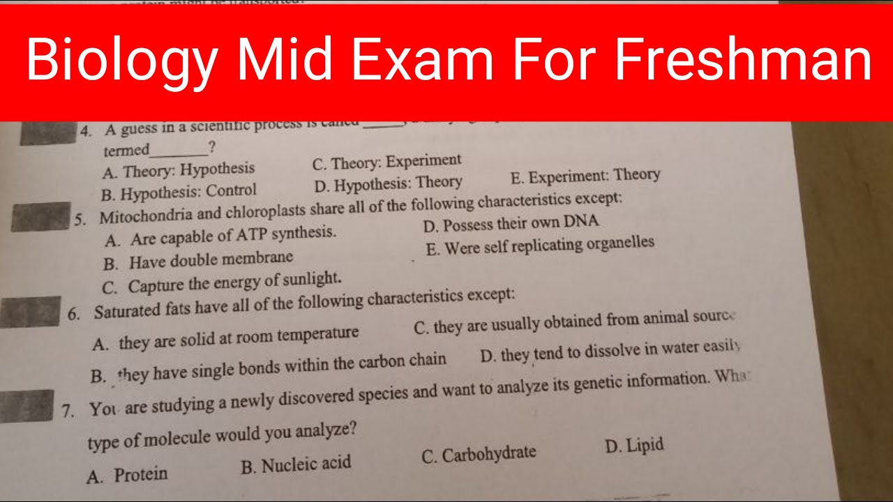 Biology mid exam for freshman