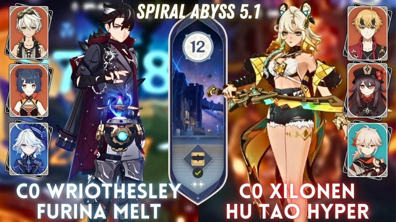 C0 Xilonen Hu Tao Hyper & C0 Wriothesley Furina Melt | Spiral Abyss 5.1 Floor 12 - 9⭐