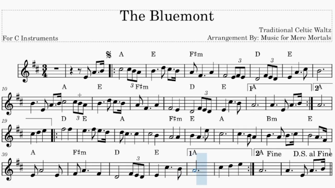Bluemont - Celtic Waltz - Play Along for C Instruments