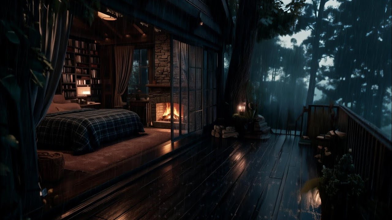 Heavy Rain at Night by the Window | Warm Lamp Glow for Deep, Peaceful Sleep