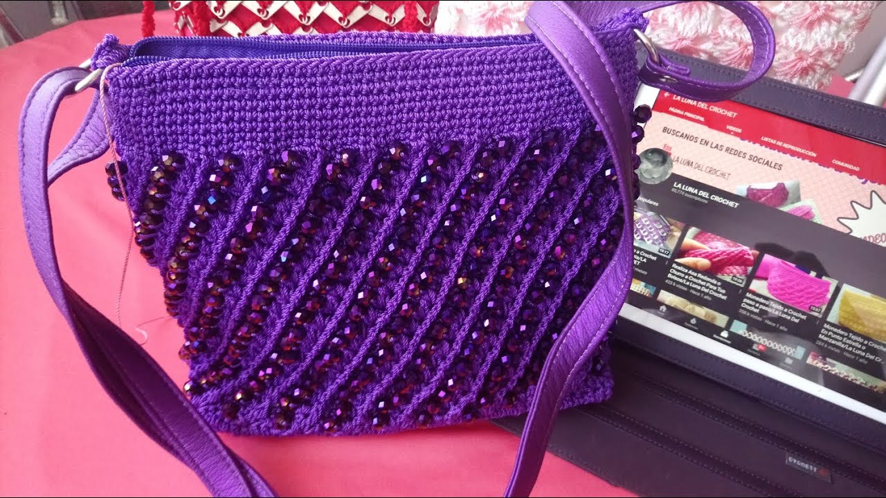 Bolso Tejido a Crochet En Punto Espiral Con Cristales/LA LUNA DEL CROCHET