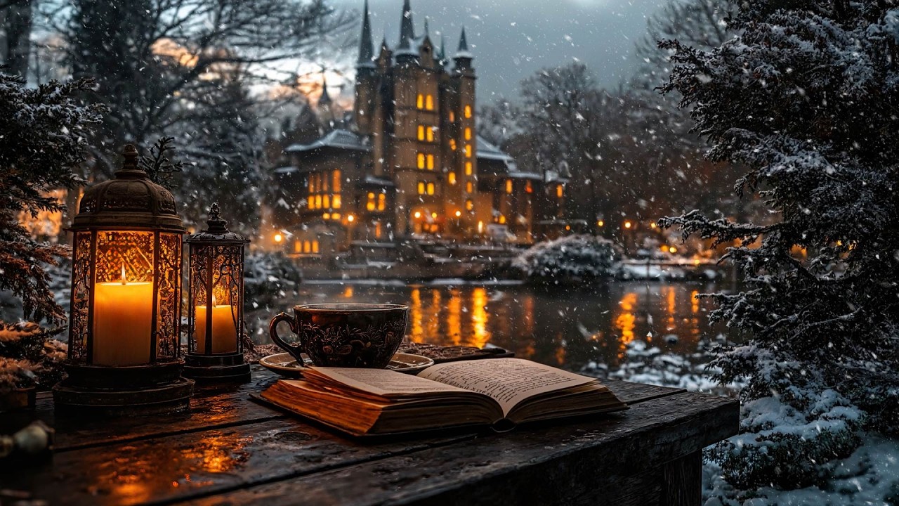Cozy Winter Study Window & Dark Academia Music | Distant View of a Gothic Victorian Library