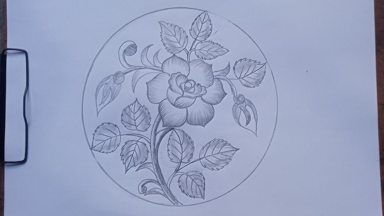 गुलाब के फूल का आलेखन | Rose Flower Design in Circle | Rose Flower Drawing | Alekhan Drawing Easy