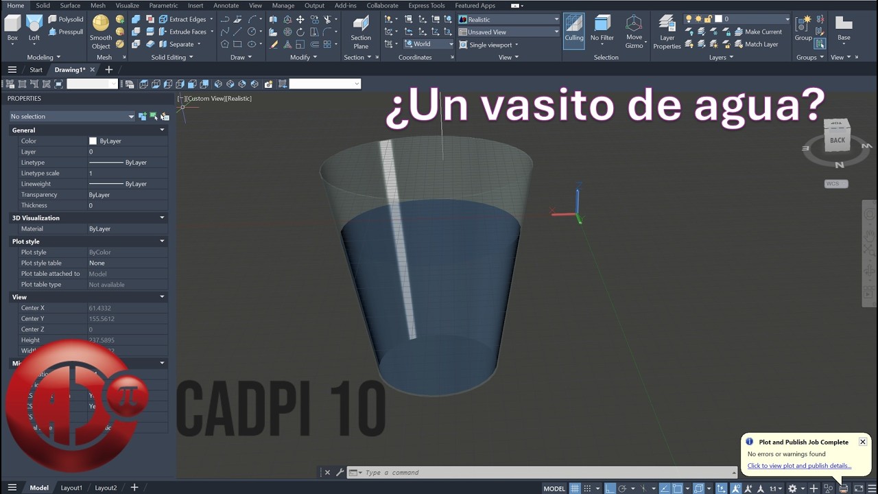3D-стакан воды в AUTOCAD — визуализация с использованием жидкости