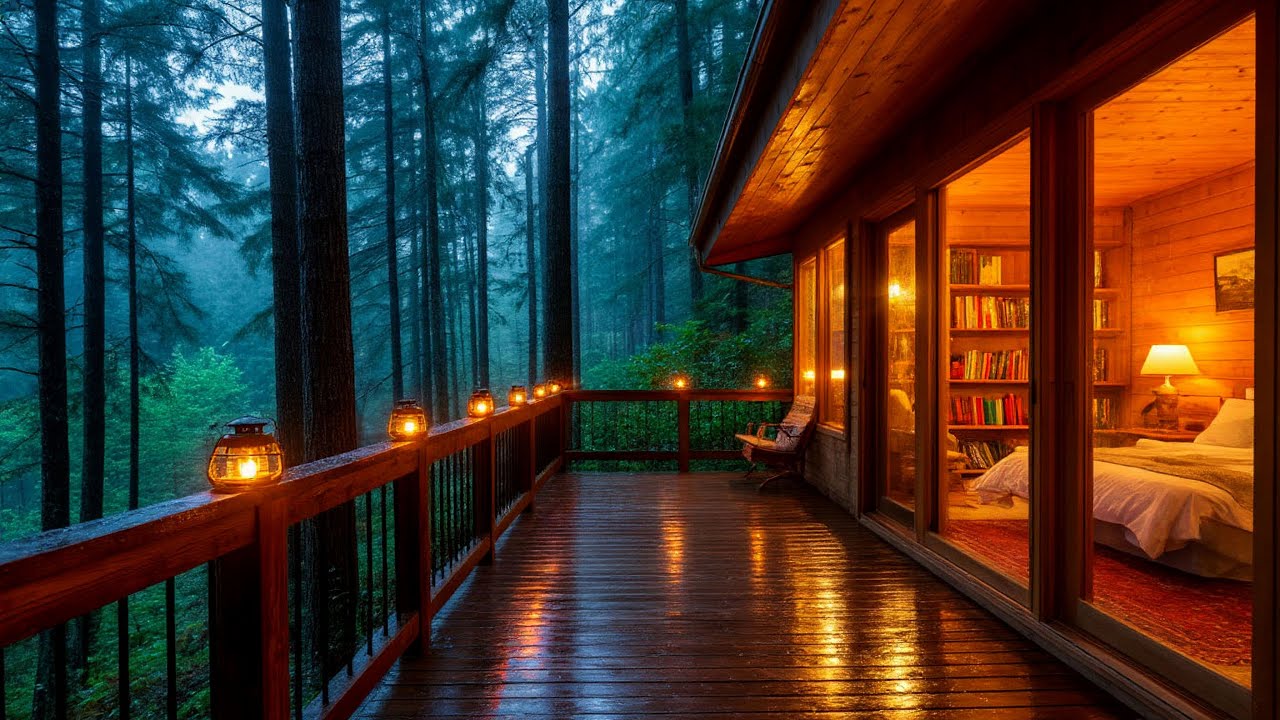 Sounds of rain in a forest hut for sleeping and relaxing | 55 min of white noise Cozy Rain