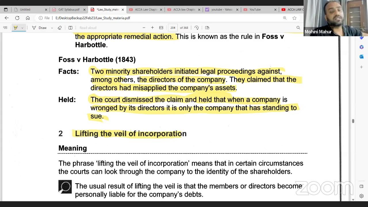 ACCA LAW Chapter 8 Corporations and legal personality - L1