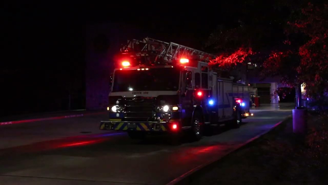 (Wail) The Woodlands Fire Department Truck 108 responding to a Medical Call.