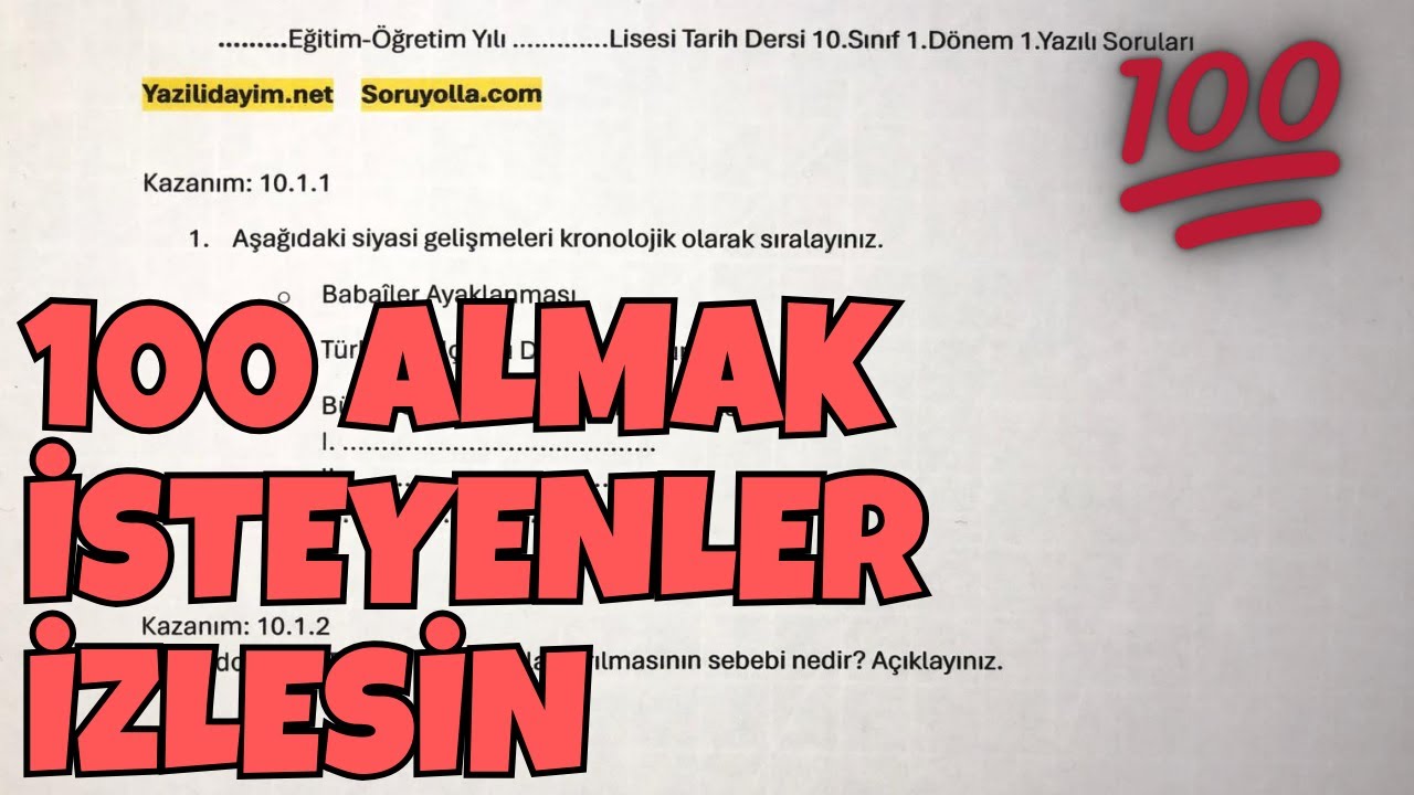 10.Sınıf Tarih 1.Dönem 1.Yazılı