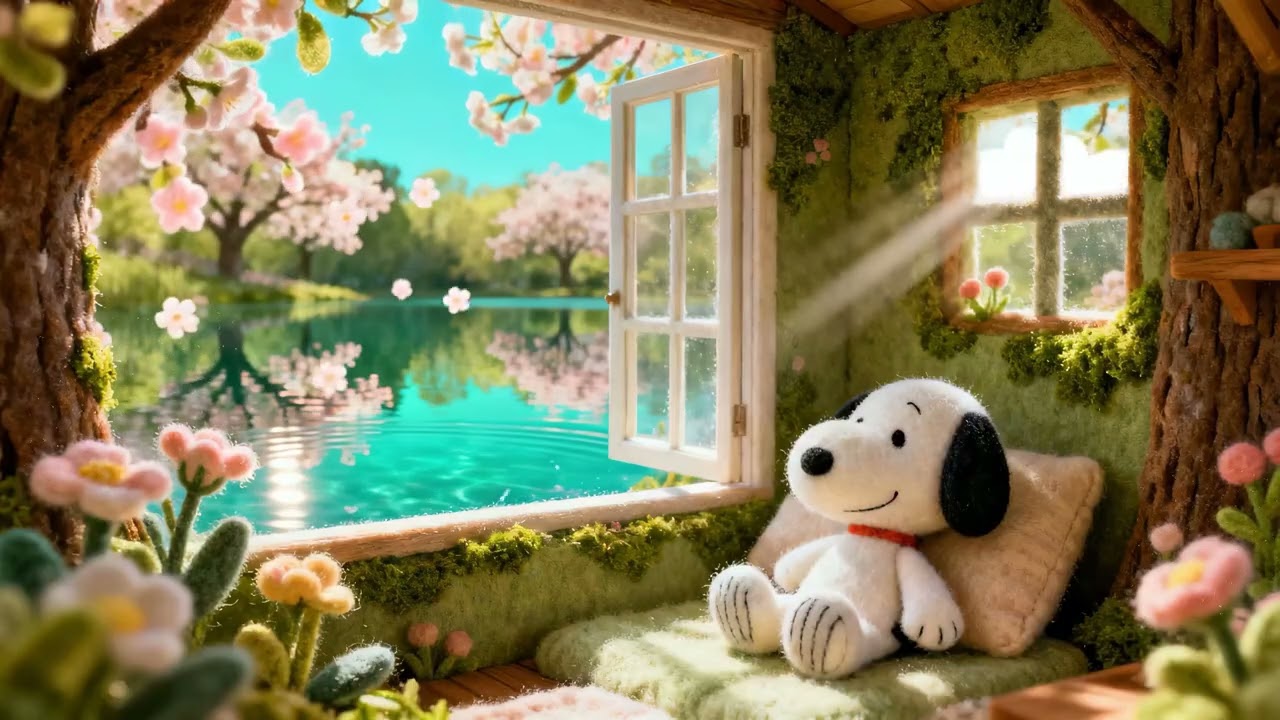 ☀️ Warm Spring Morning by the Lake with Snoopy | Soft Lofi Jazz for Calm & Focus