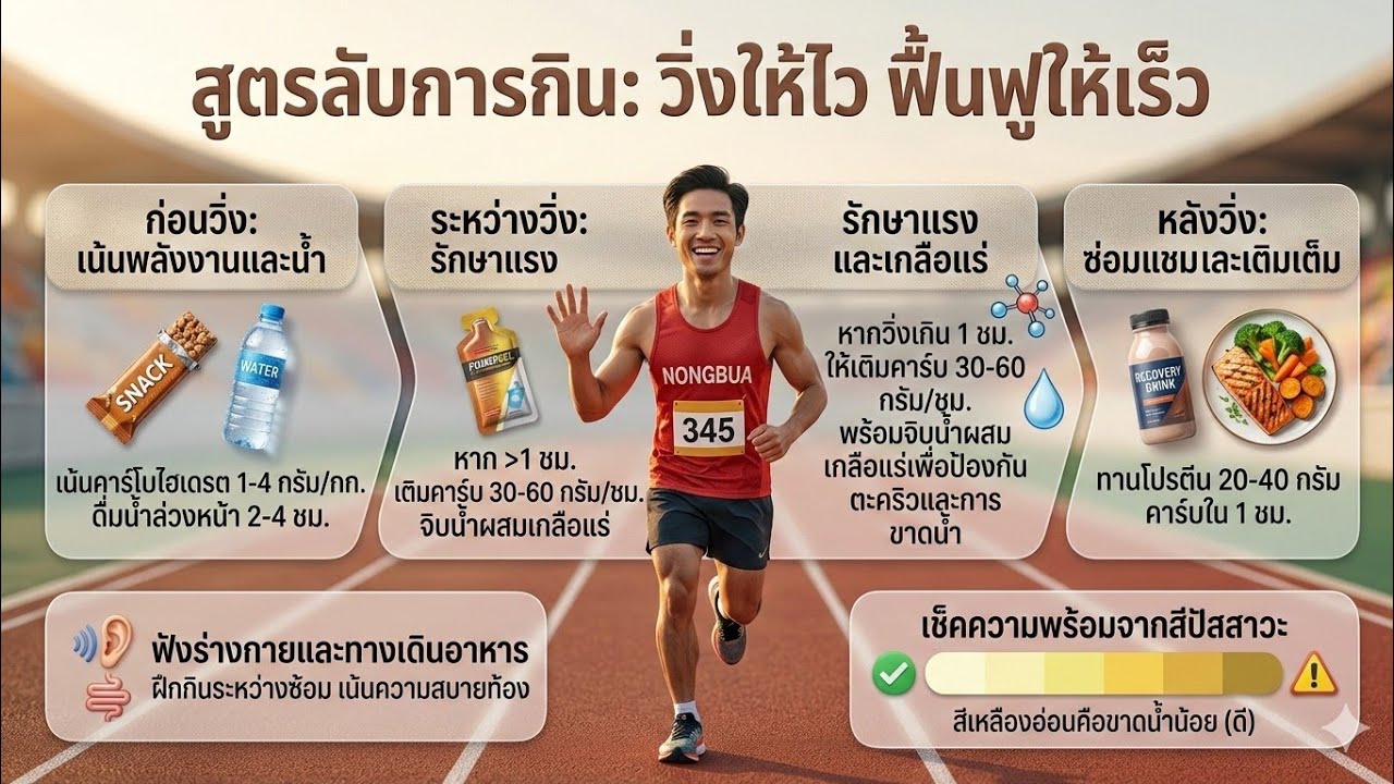 กลยุทธ์การกินก่อนระหว่างและหลังวิ่ง Nutritional Strategies for Peak Running Performance and Recovery