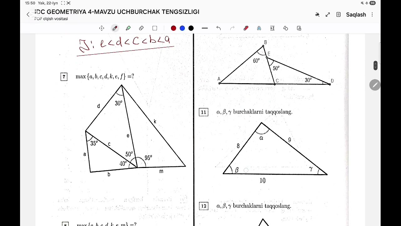 IDC GEOMETRIYA 4-MAVZU UCHBURCHAK TENGSIZLIGI 