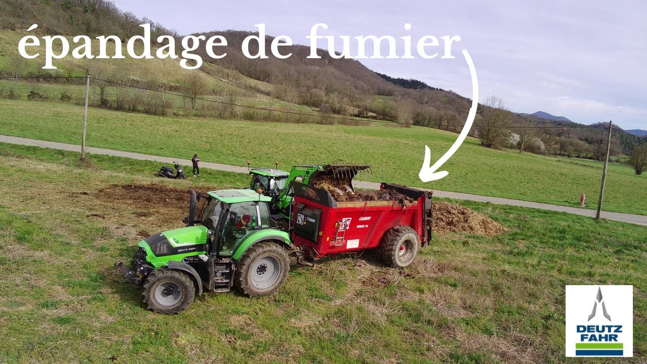 ÉPANDAGE de FUMIER avec deux DEUTZ FAHR 6150 semi-powershift / 6130 TTV épandeur GILIBERT 🟢⚫️