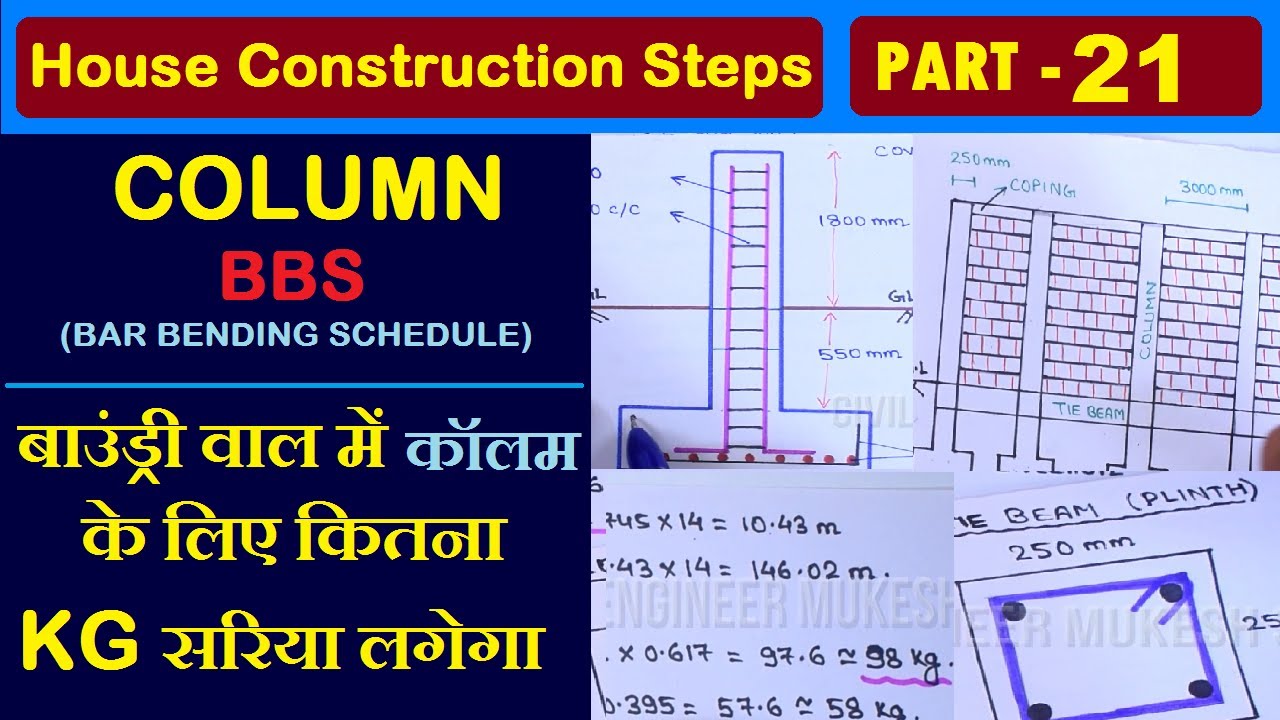 BBS (Bar Bending Schedule) of Column for Isolated Footing for Boundary Wall | PART-21