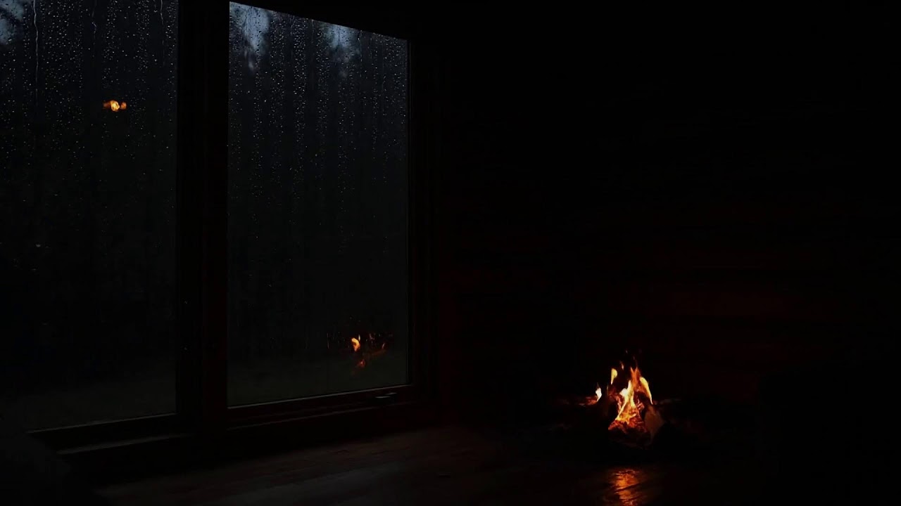 Peaceful Rain on Window Sounds with Burning Fireplace Ambience for Calm Nights