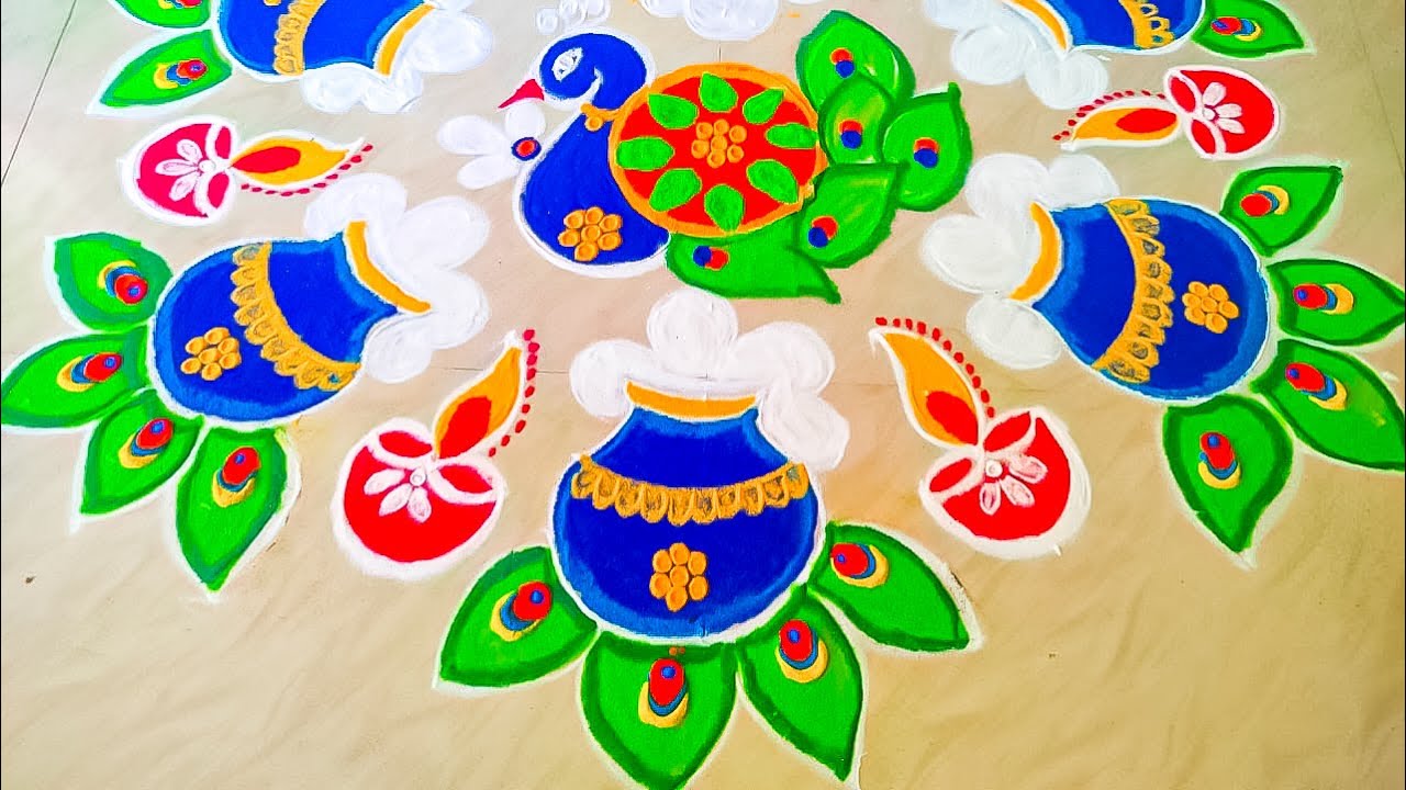 13 x 7 DOTS | KOLAM | PONGAL KOLAM | EASY RANGOLI | FLOWERS | PEACOCK |