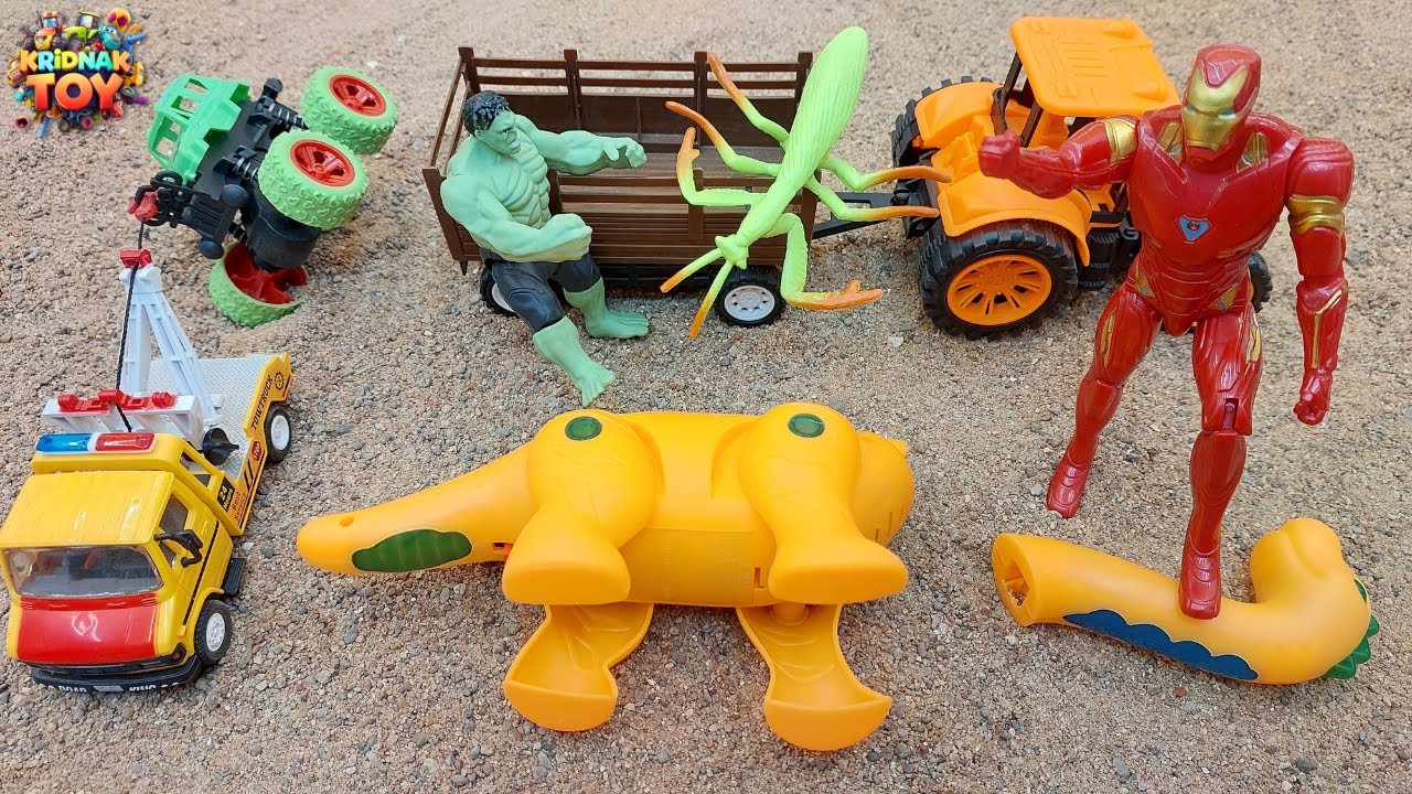 अरे देखो!! Iron-Man ने डायनासोर की गर्दन तोड़ दी !! Hulk Cartoon!! Gadi Wala Cartoon !! Toys For Kids