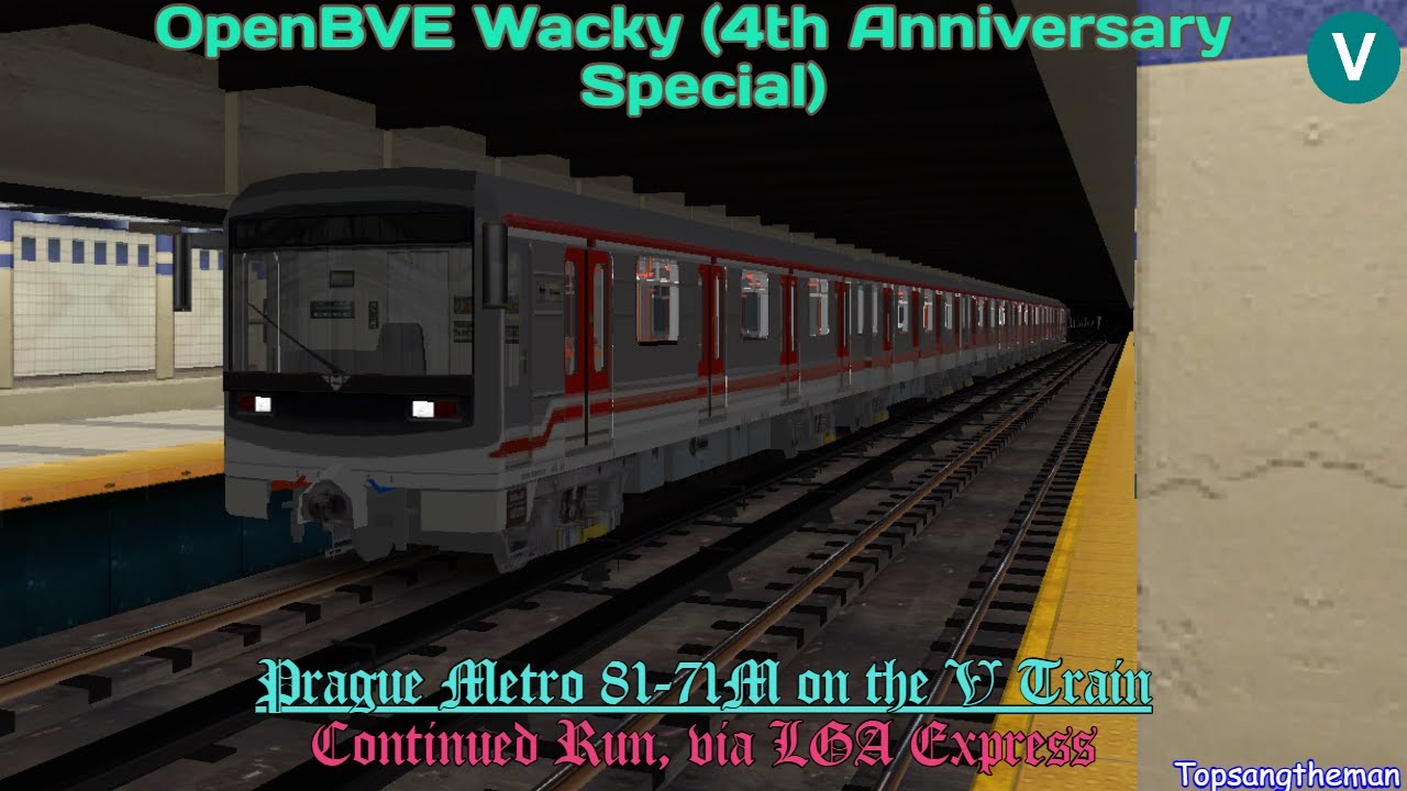 OpenBVE Wacky (4th Anniversary Special) - Prague Metro 81-71M on the V Train (Continued Run)