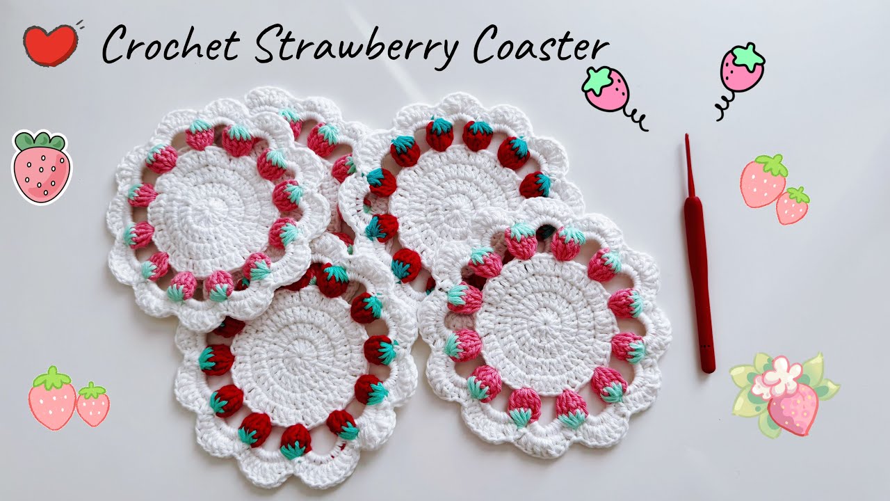 Crochet Strawberry Coaster