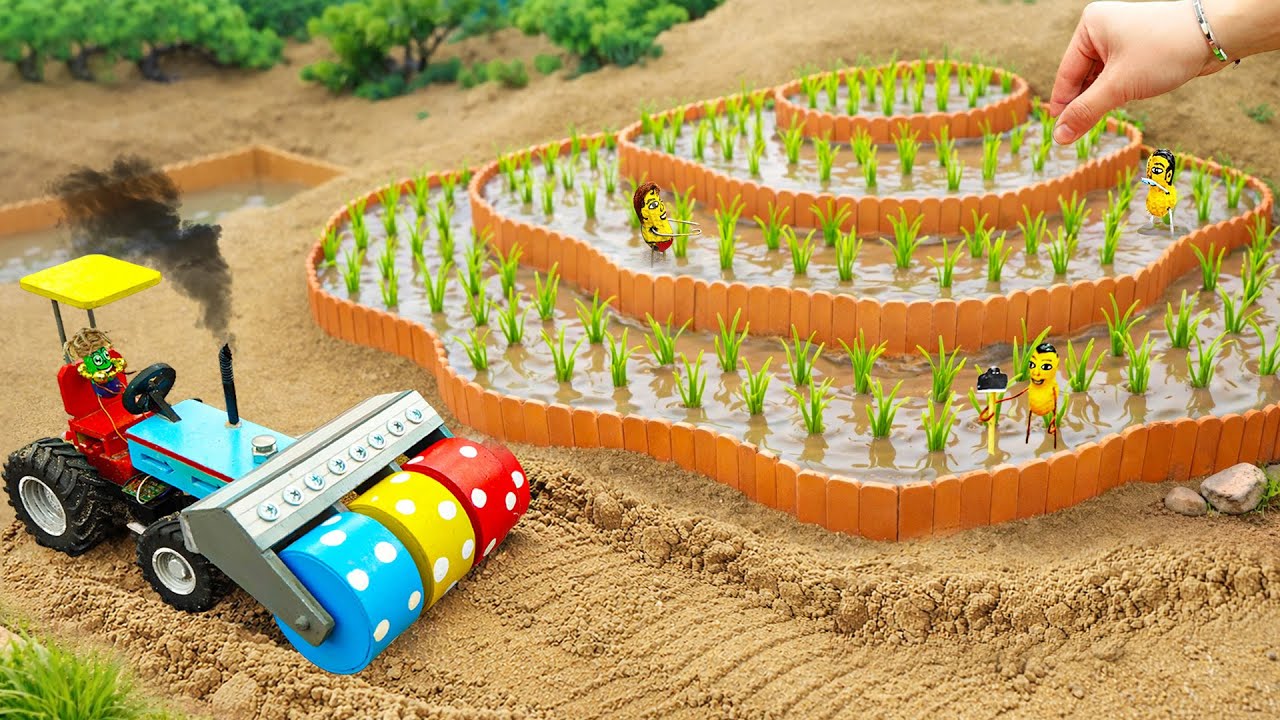 DIY Mini Tractor making Mini Terrace Farming with Excavator, Mini Roller | HP Mini DIY Tractor