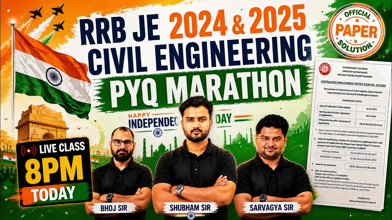 RRB JE 2024 Civil Engineering Paper Solution 🔥 | RRB JE Civil Question Practice | Part-2