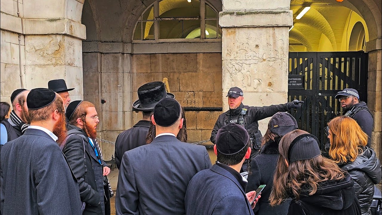 GET OUT!! POLICE EJECT huge group who were MOCKING The King's Guard at Horse Guards!