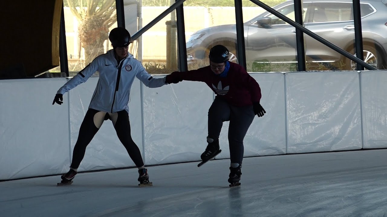 Droom van Myrthe schaatsend pootje over in de bocht