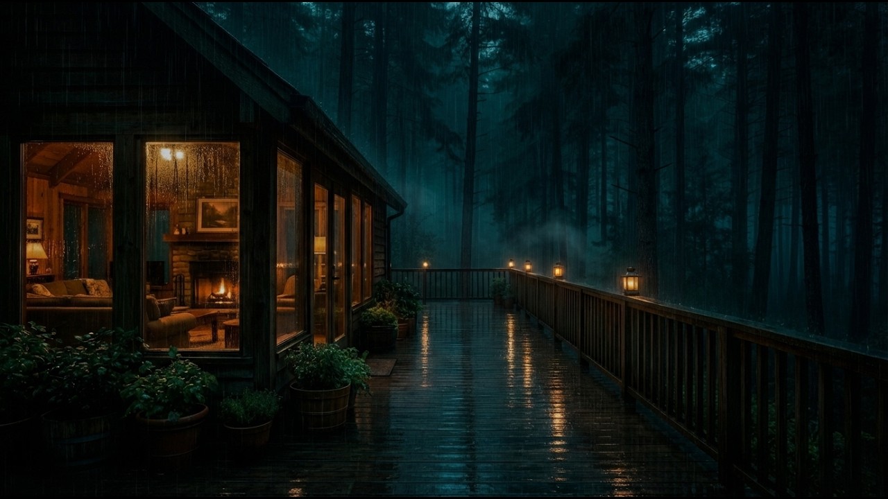 Heavy Rain and Thunder in Cabin with Soft Piano  Deep Relaxation