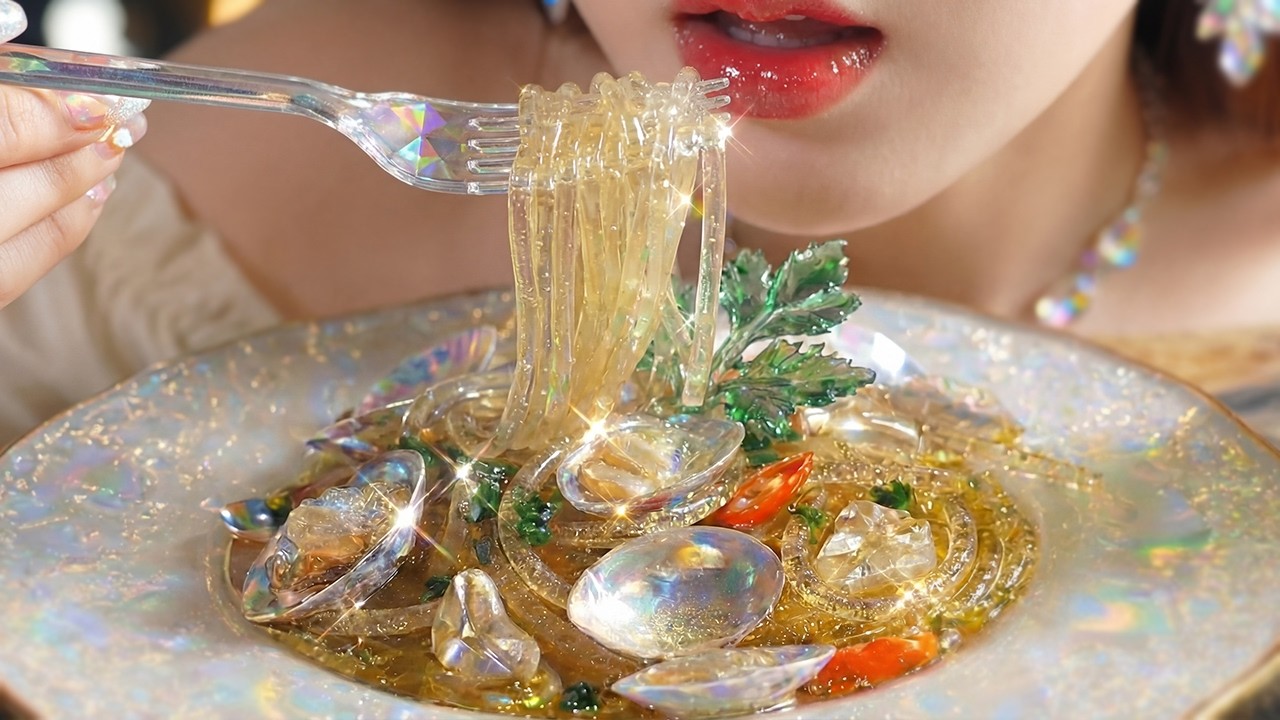 ガラスのボンゴレパスタ作り 🍝🐚✨ | Glass AI ASMR