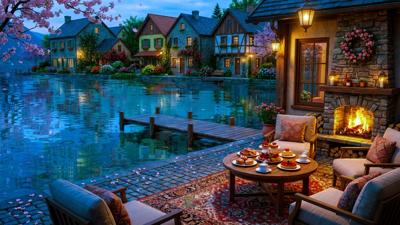 Relaxing Lakeside Spring Morning Jazz ☕ Cozy Coffee Shop Ambience for Calm Productivity