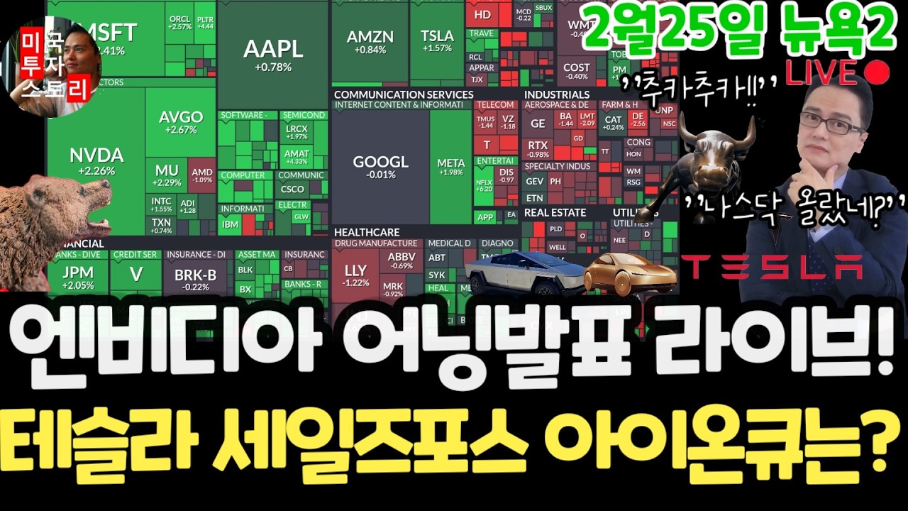 미국주식/엔비디아 실적 발표 라이브 분석! 세일즈포스,스노우,아이온큐도!/테슬라  구글 애플 아마존 메타 마소 팔란티어 삼성전자MU 브로드컴 슈마컴 코어위브 샌디스크 써클 비트코인