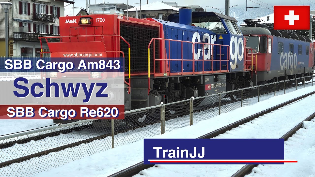 SBB Cargo Am843 084-5 & Re620 027-3 at train station Schwyz - Switzerland