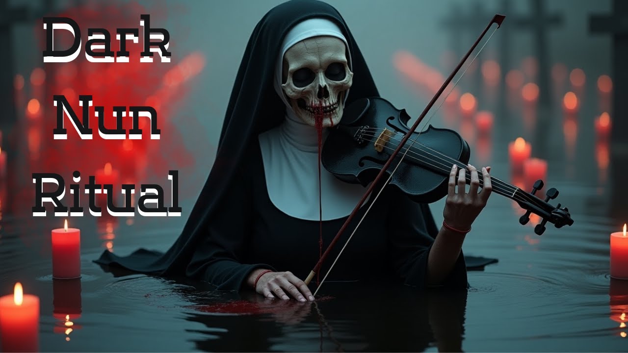 Haunting Nun Plays Violin and Piano in a Dark Candle Ritual