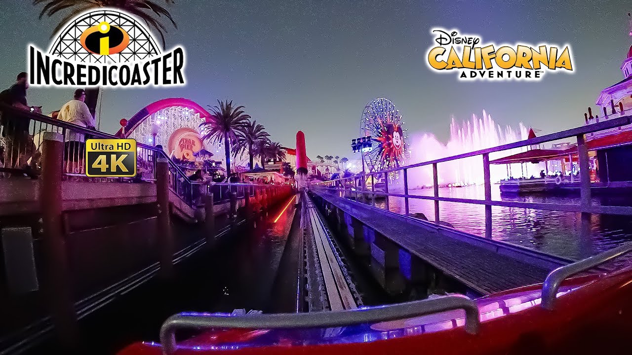 Incredicoaster at Night During World of Color Front Row Low Light 4K POV Disney California Adventure
