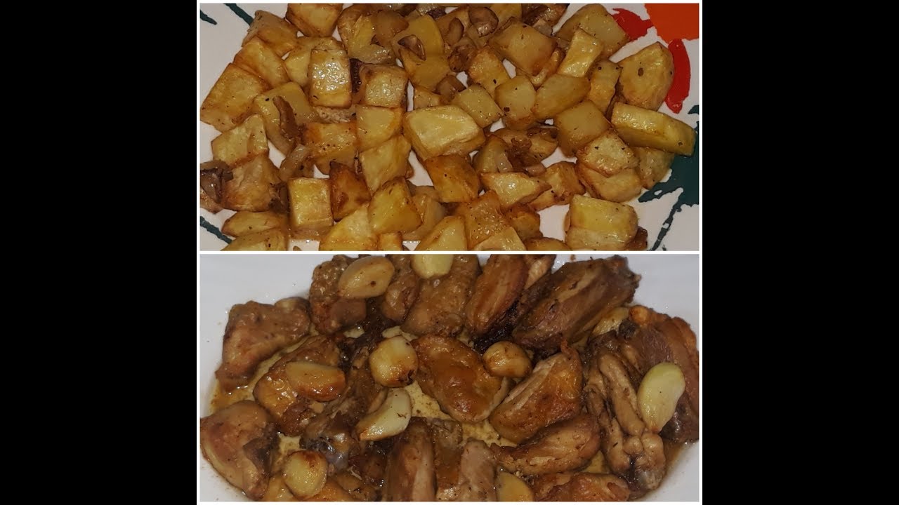 POLLO Y PATATAS AL AJILLO SIN ACEITE FREIDORA AIR FRYER