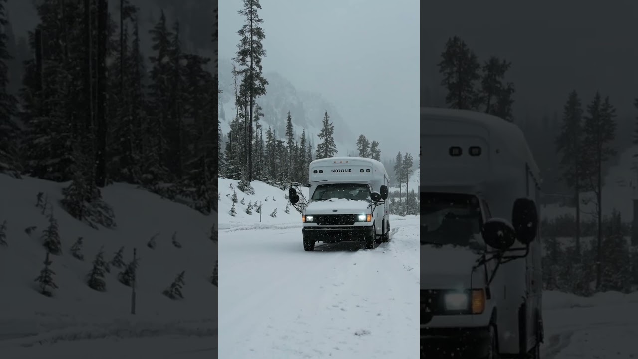 This is what a snowstorm looks like inside a school bus #skoolie #wintercamping