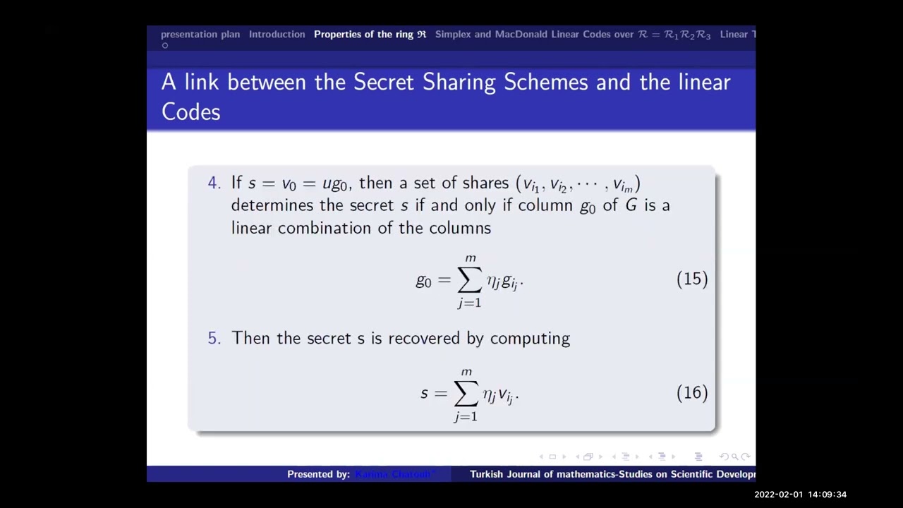 MATH2022 - Linear Codes over R = R1R2R3 and Their Applications in Secret Sharing, Karima Chatouh
