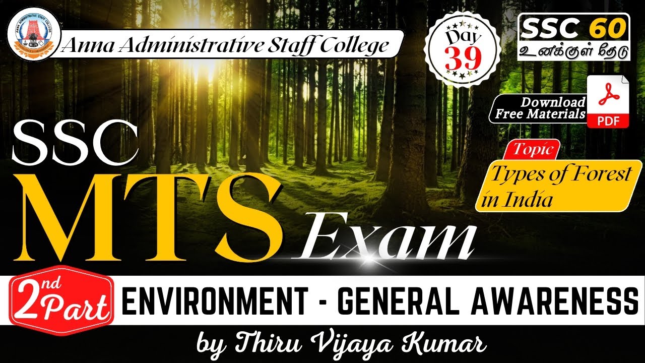 SSC MTS | Day - 39 | PART - 2 | Types of Forest in India | ENVIRONMENTAL | Thiru.Vijayakumar
