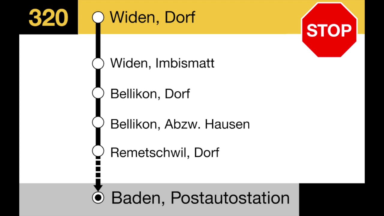 PostAuto Ansagen - 320 Berikon-Widen – Remetschwil – Oberrohrdorf – Fislisbach – Dättwil – Baden