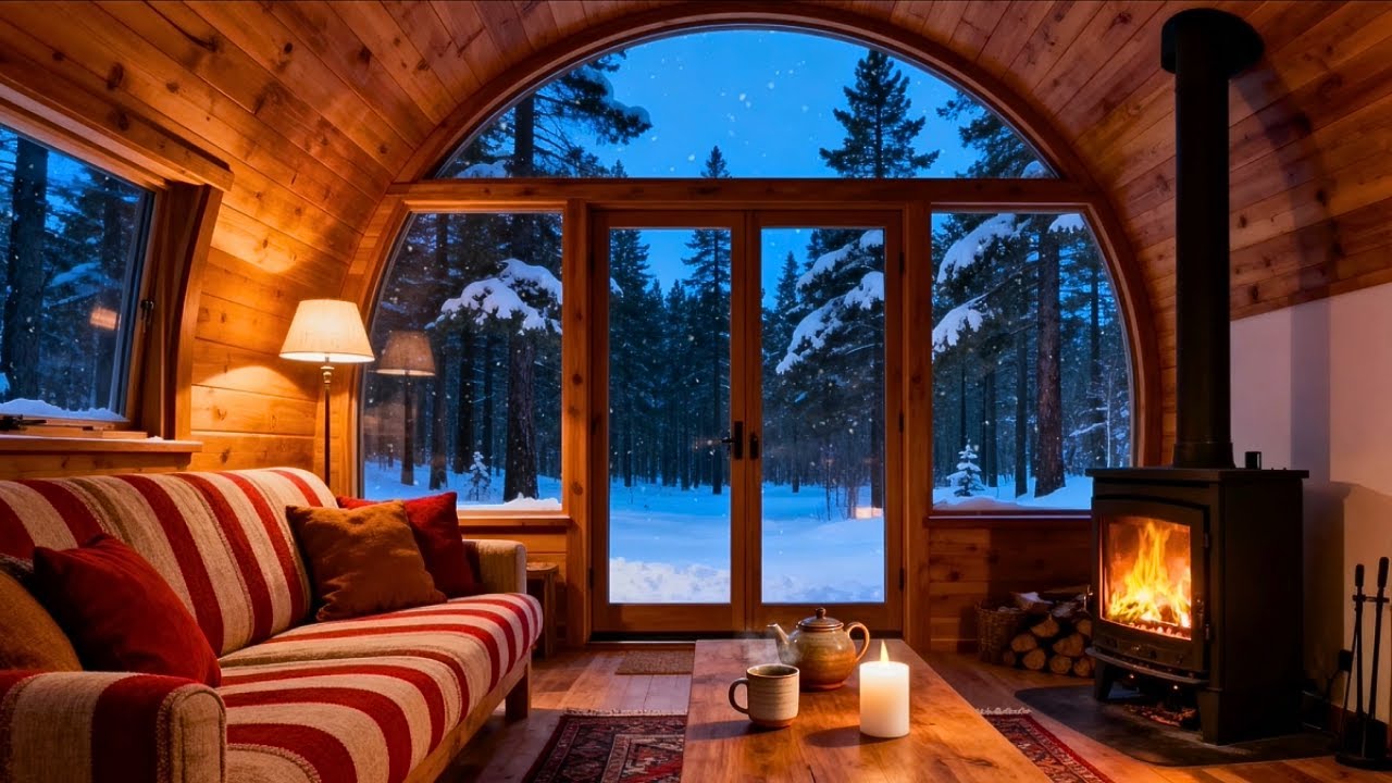 🔴Cozy Winter Cabin 24/7 | 🔥Crackling Fireplace | ❄️Snowy Forest View