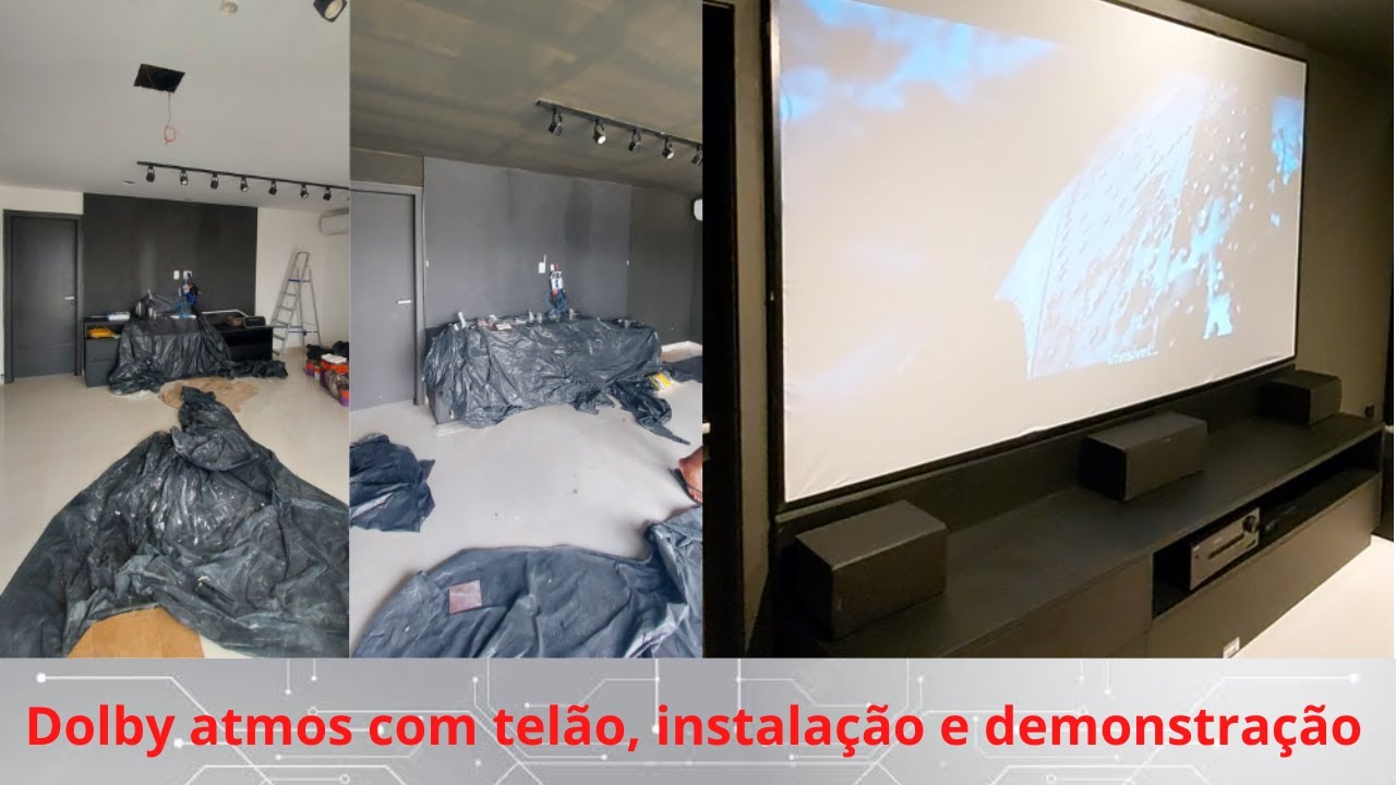 Sala de cinema residencial Dolby atmos 5.1.2, telão de 120
